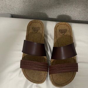 Reef Brown Slide Sandals with Braided Detail